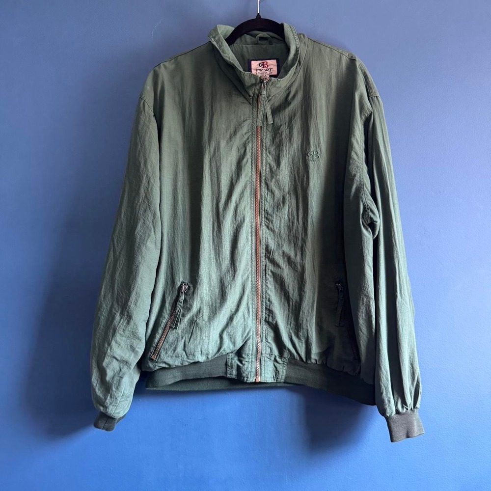 Vintage 90s Green Windbreaker Jacket Men's Size Large Tall CB Sport Retro Gorp